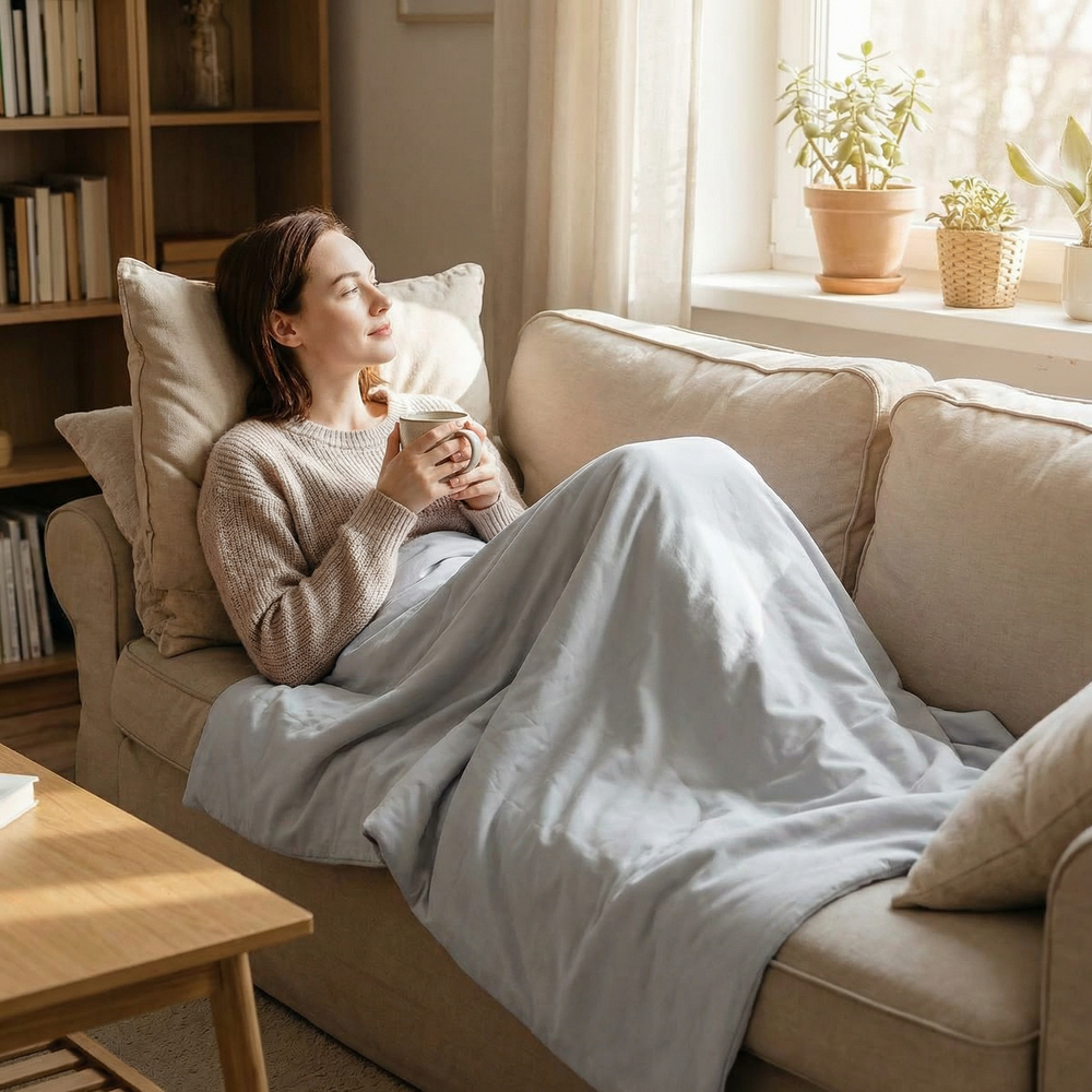 Coperta terapeutica originale - Coperta ponderata con rivestimento in cotone grigio chiaro per adulti