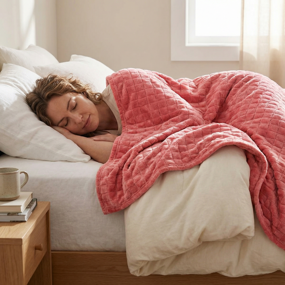 Coperta terapeutica originale - Coperta ponderata con rivestimento per 4 stagioni in rosa per adulti
