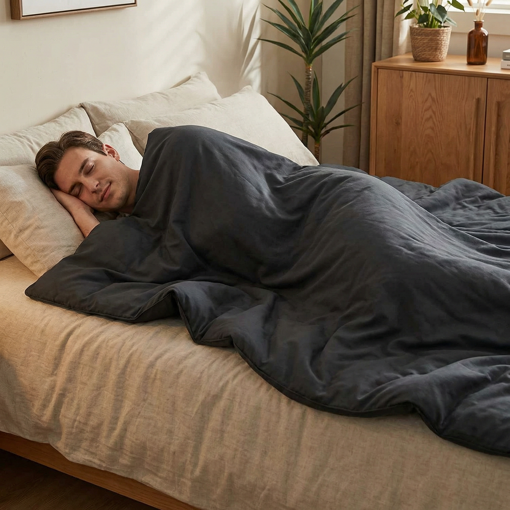 Coperta terapeutica originale - Coperta ponderata con rivestimento in cotone in grigio scuro per adulti