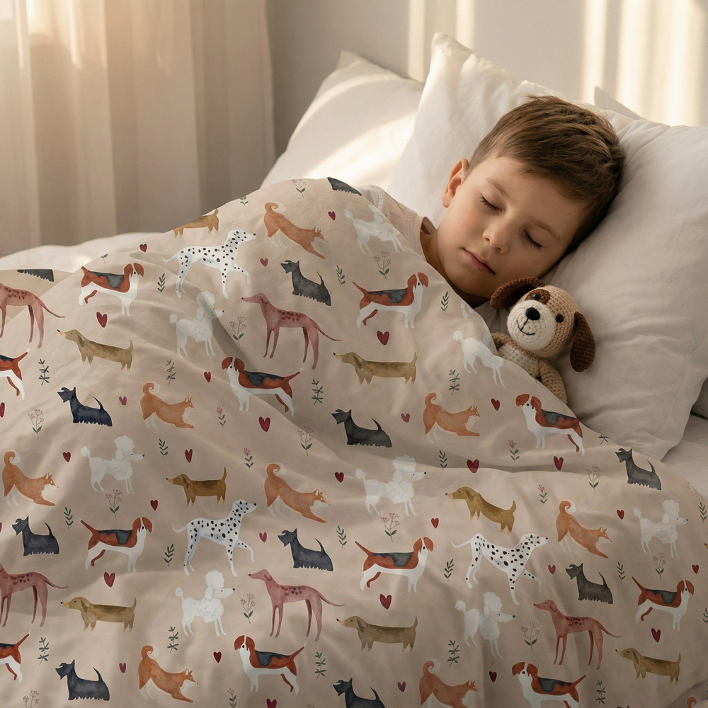 Coperta terapeutica originale - Coperta ponderata con motivo cani e rivestimento in cotone per bambini