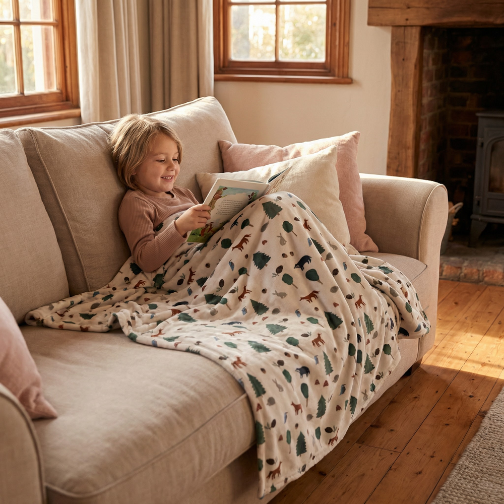 Coperta terapeutica originale - Coperta ponderata con animali della foresta con rivestimento in cotone per bambini