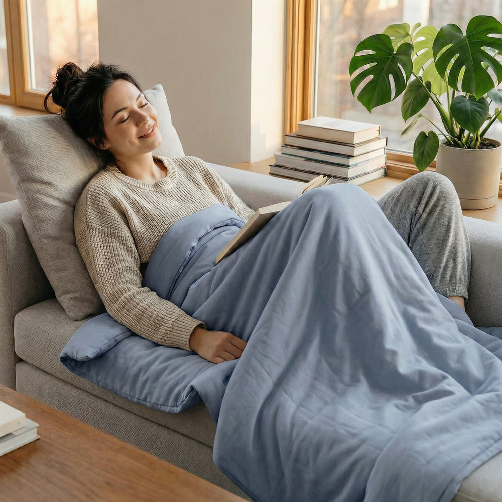 Coperta terapeutica originale - Coperta ponderata con rivestimento in cotone in blu acciaio per adulti