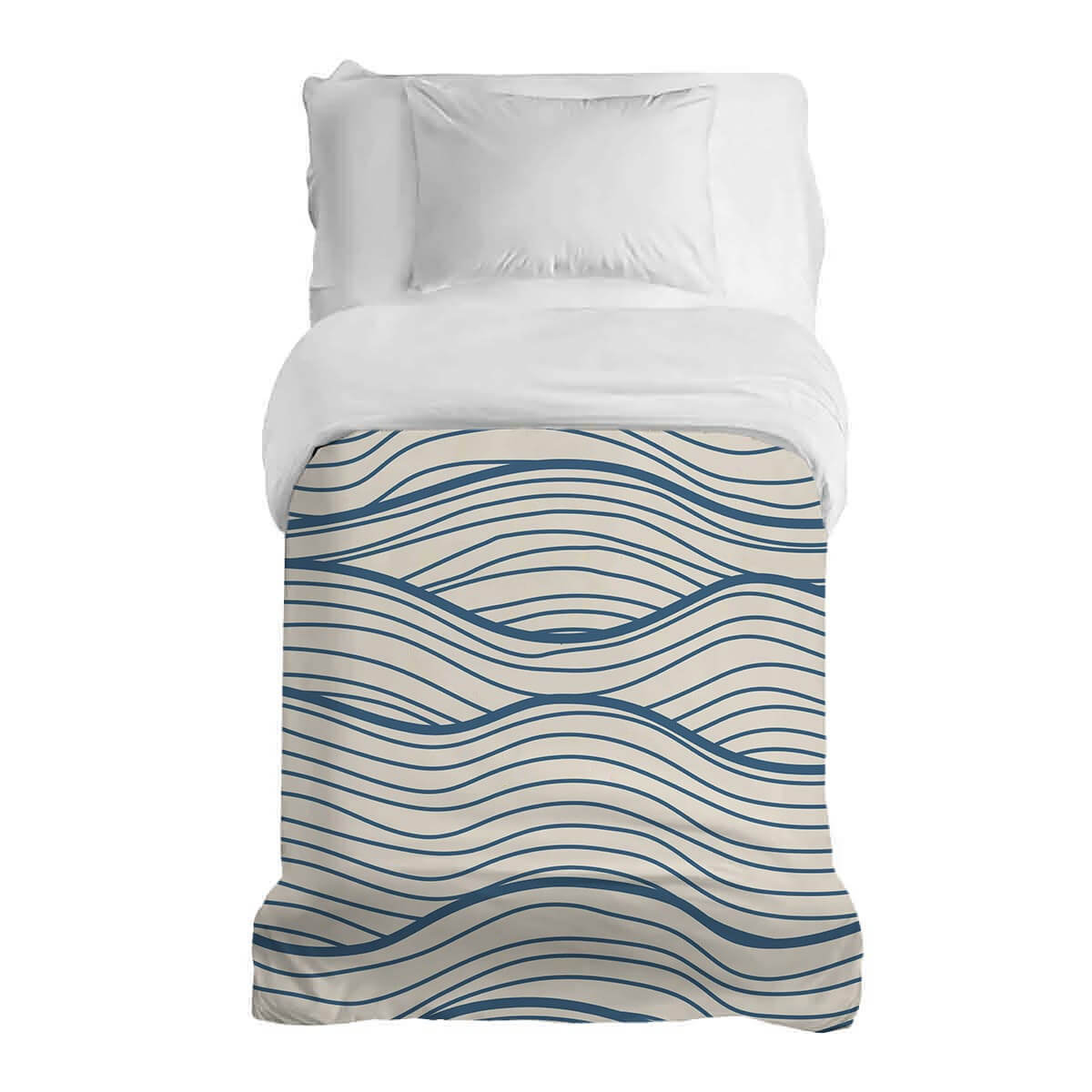 Coperta terapeutica originale - Rivestimento in cotone beige onde blu