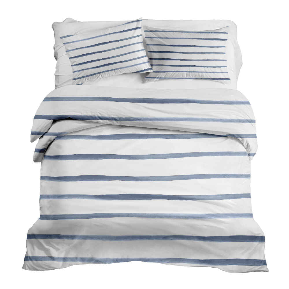 Set di biancheria da letto con coperte terapeutiche a righe orizzontali blu