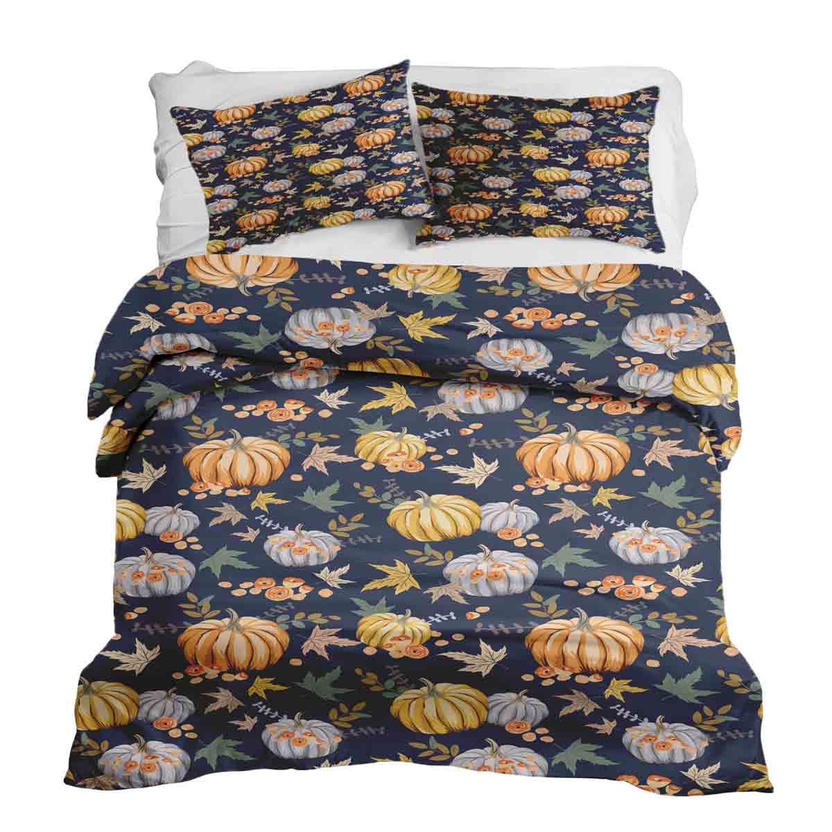 Set di biancheria da letto con coperte terapeutiche blu con zucche