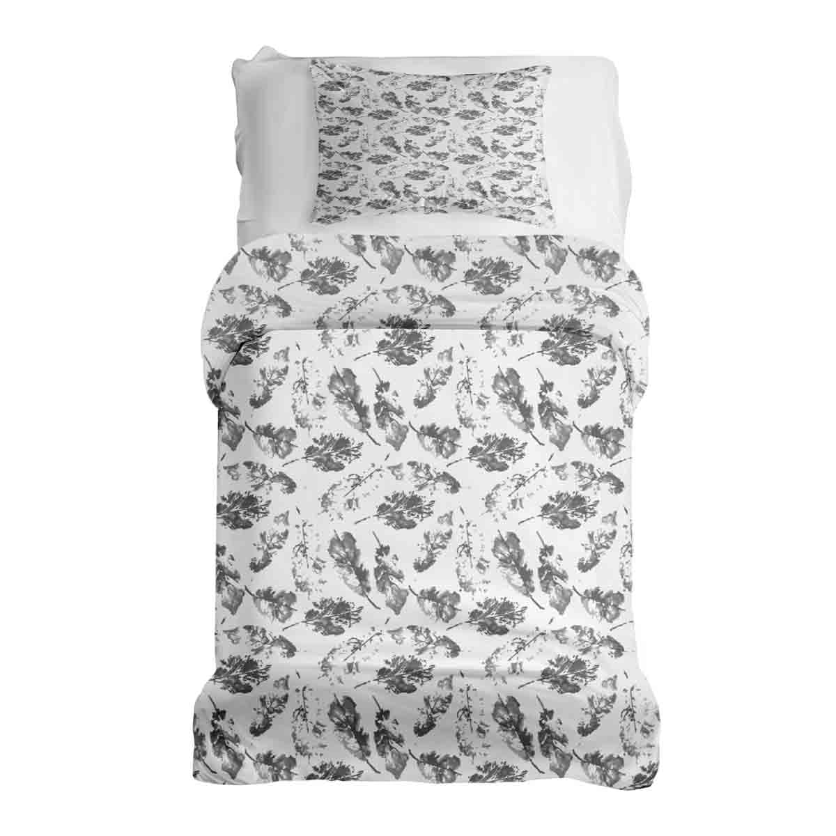 Set di biancheria da letto con coperte terapeutiche bianco con foglie grigie