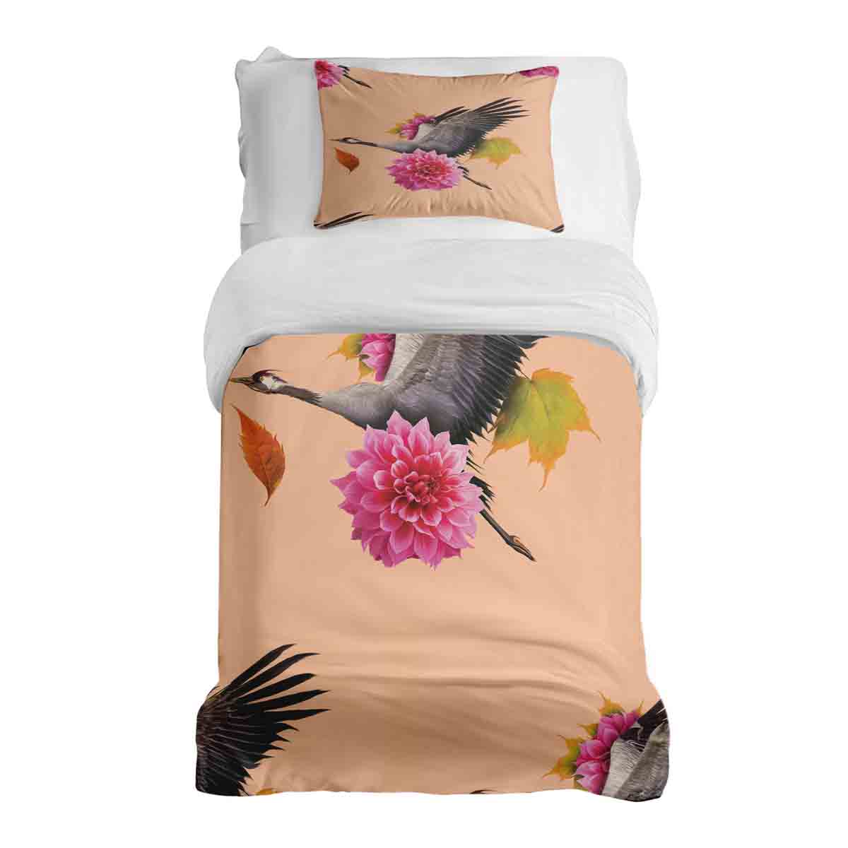 Set di biancheria da letto con coperta terapeutica arancione con gru