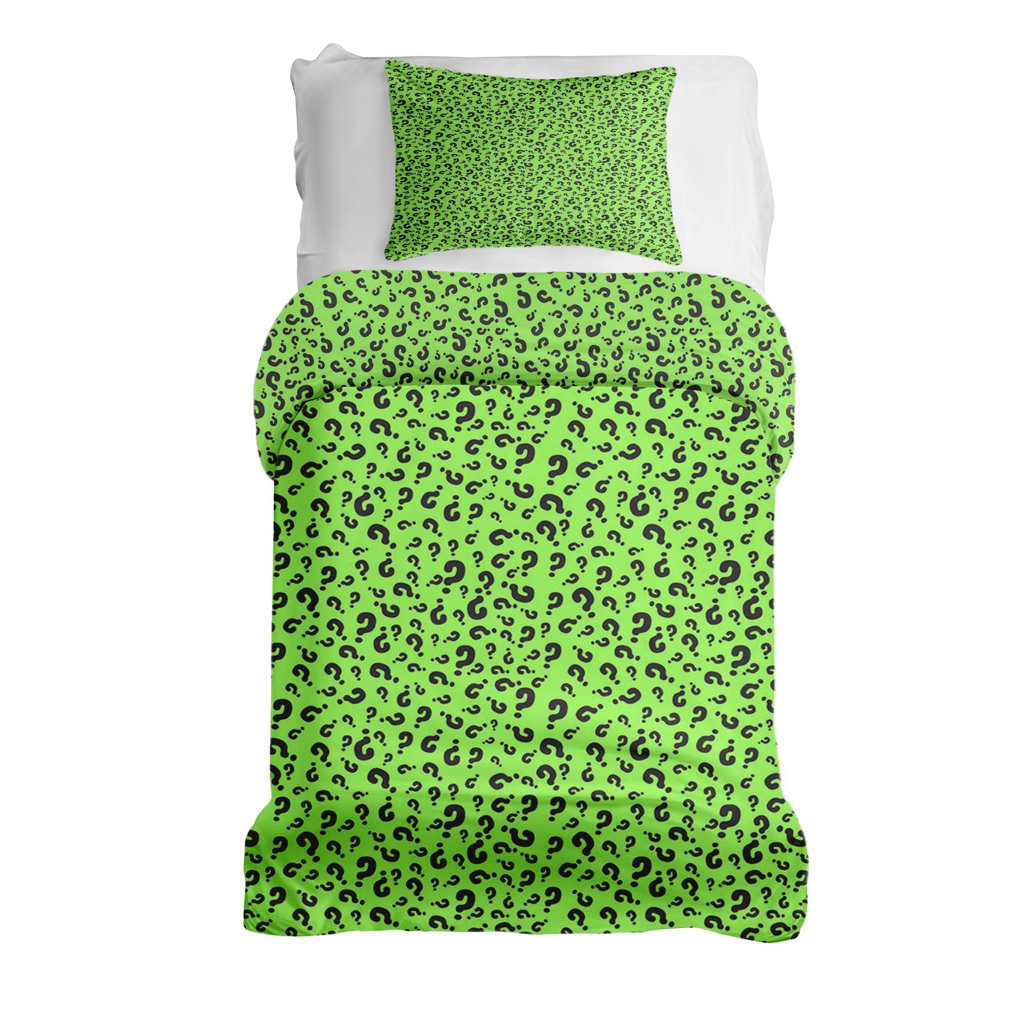 Set di biancheria da letto con coperta terapeutica verde chiaro con punto interrogativo