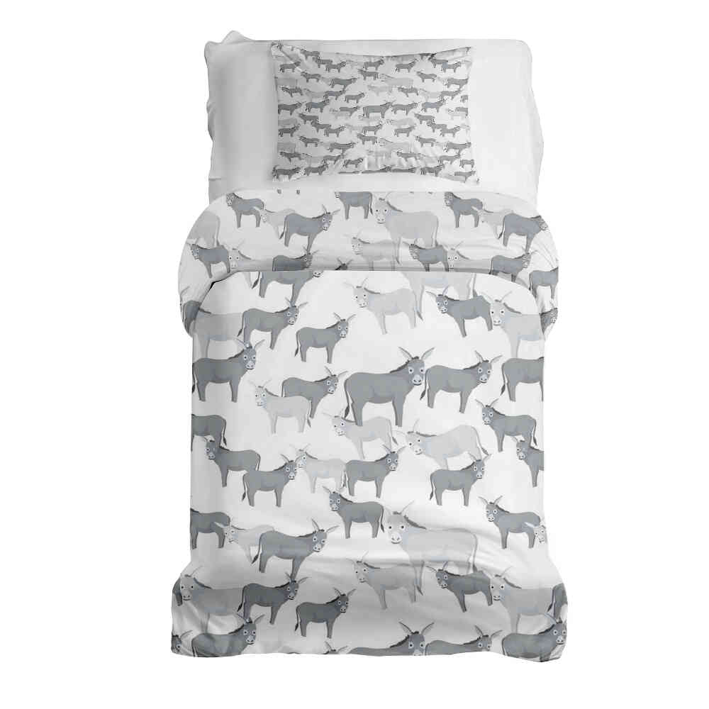 Set di biancheria da letto con coperte terapeutiche grigie con asini