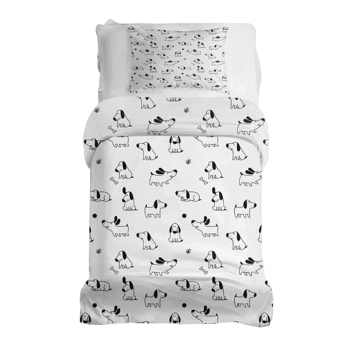 Set di biancheria da letto con coperte terapeutiche bianco con cani