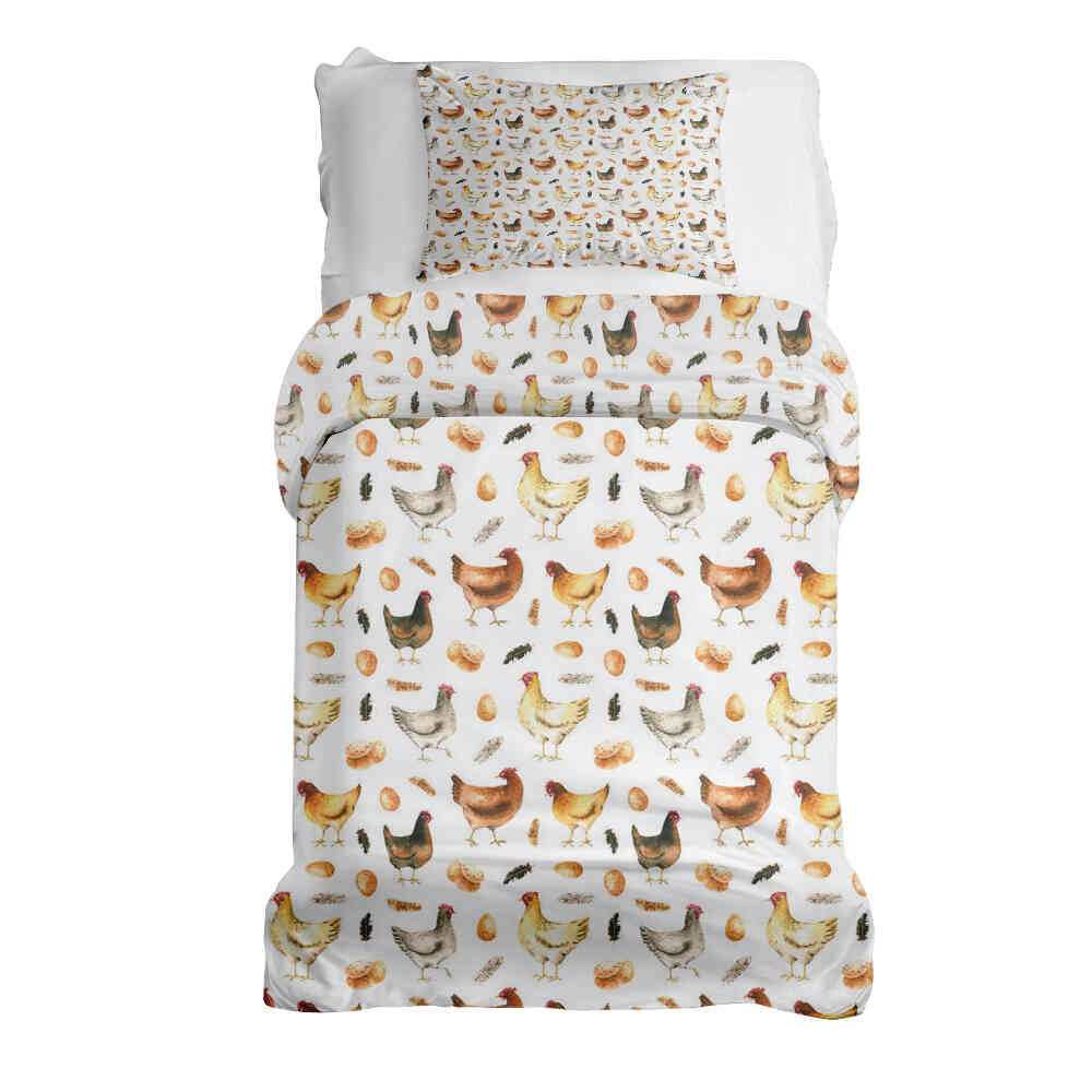 Set di biancheria da letto con coperte terapeutiche bianco con galline