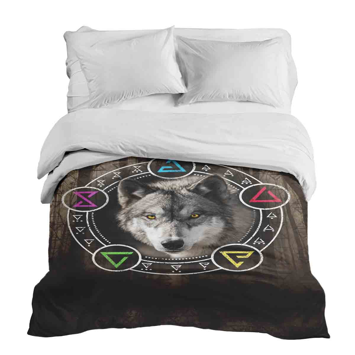 Coperta terapeutica originale - Rivestimento in cotone marrone con lupo