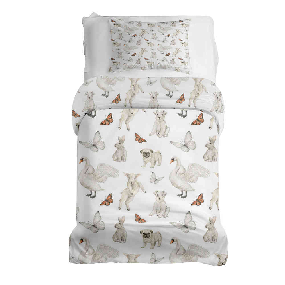 Set di biancheria da letto con coperta terapeutica bianca animali dolci