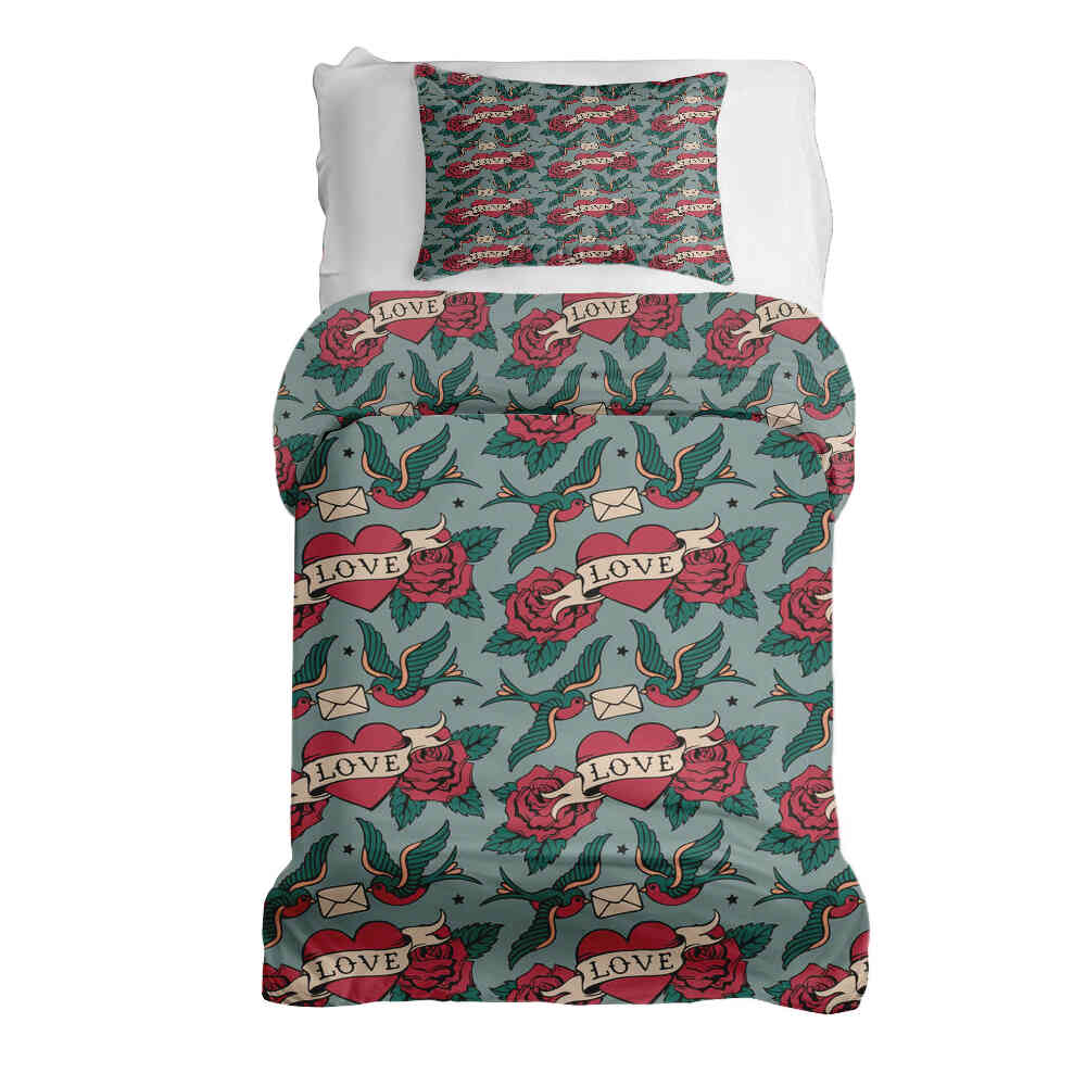 Set di biancheria da letto con coperta terapeutica Love Tattoo