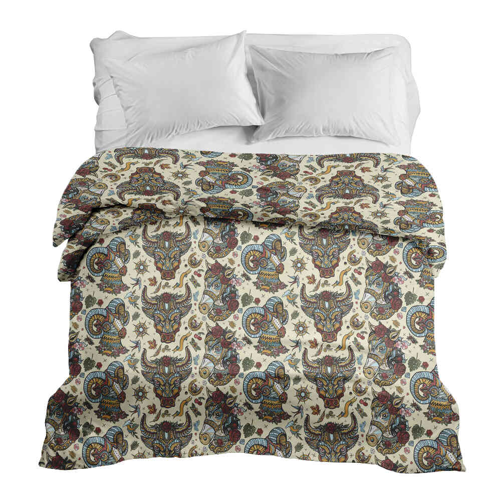 Coperta terapeutica originale - Rivestimento in cotone con teste di animali colorate