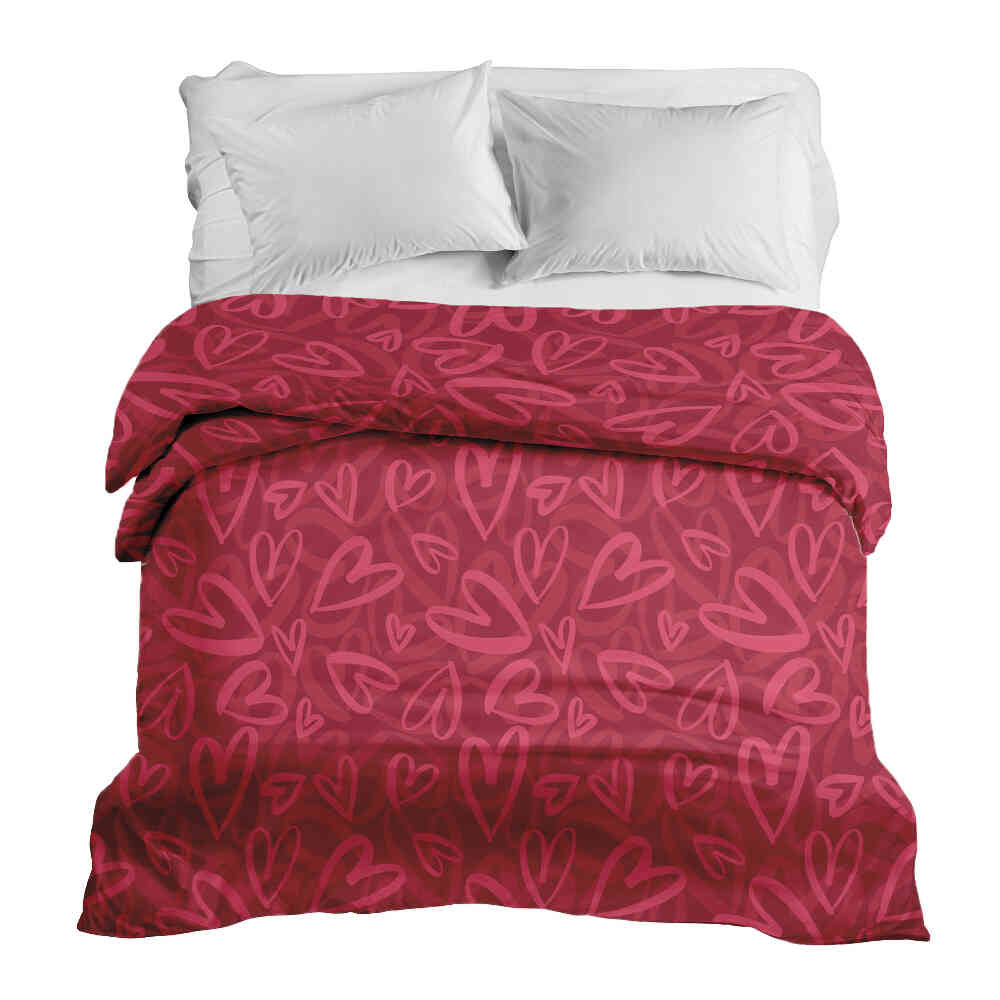 Coperta terapeutica originale - Rivestimento in cotone rosso con motivo a cuore rosa