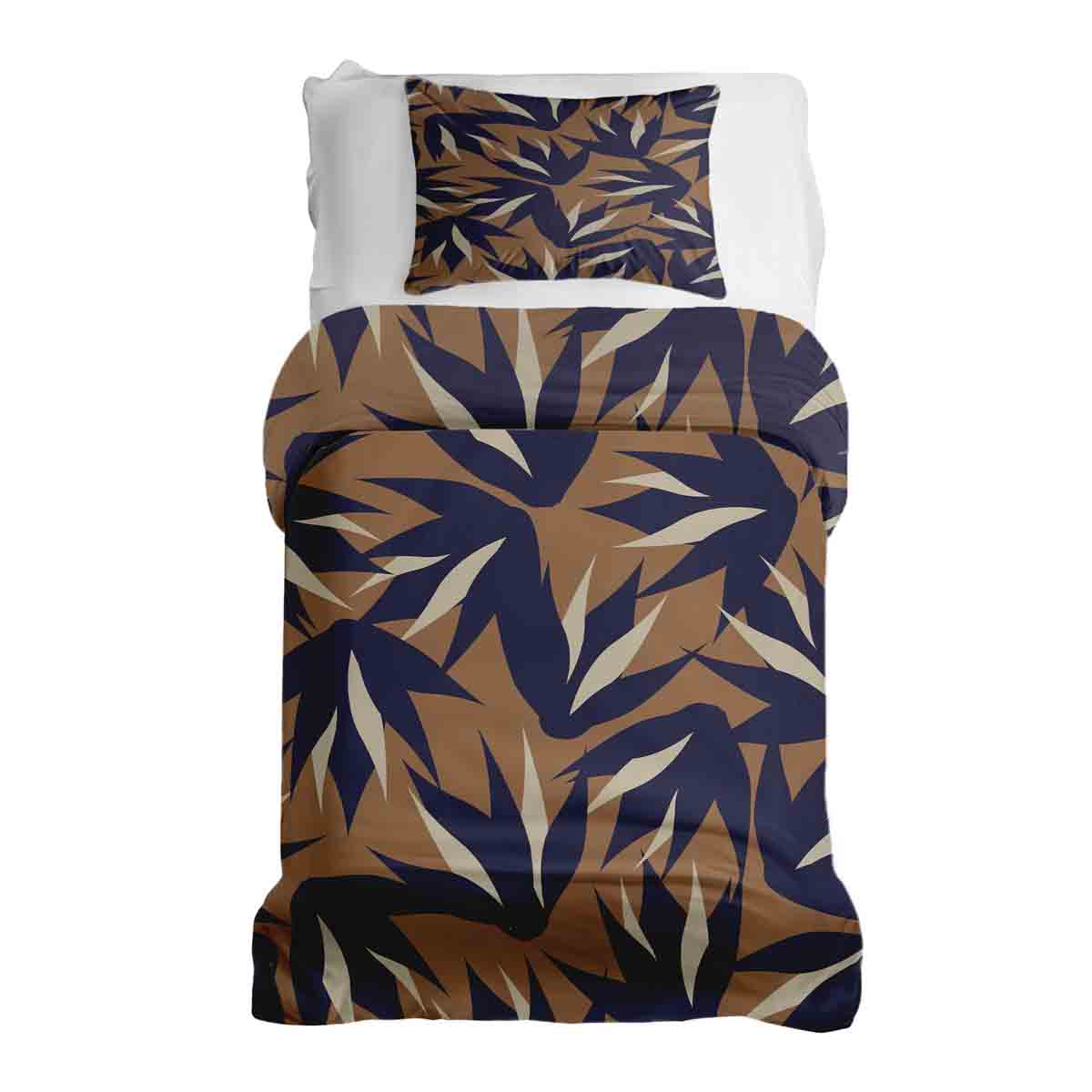 Set di biancheria da letto con coperte terapeutiche marrone con foglie blu