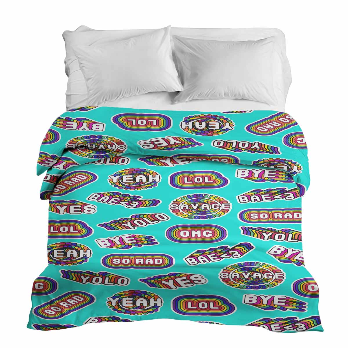 Coperta terapeutica originale - Rivestimento in cotone turchese con scritte