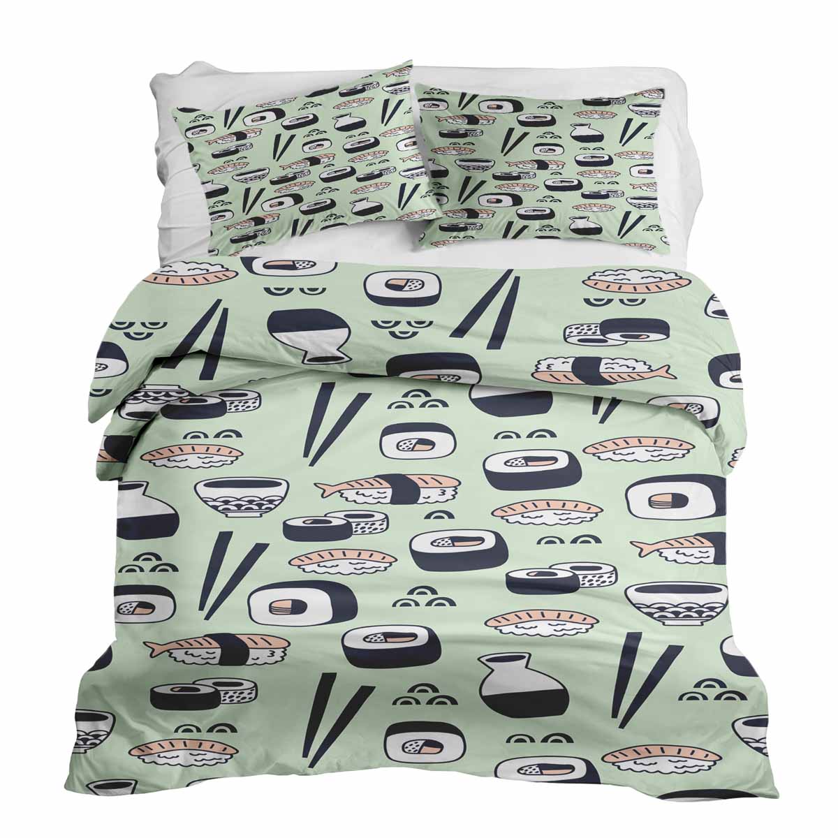 Set di biancheria da letto con coperta terapeutica verde chiaro con sushi