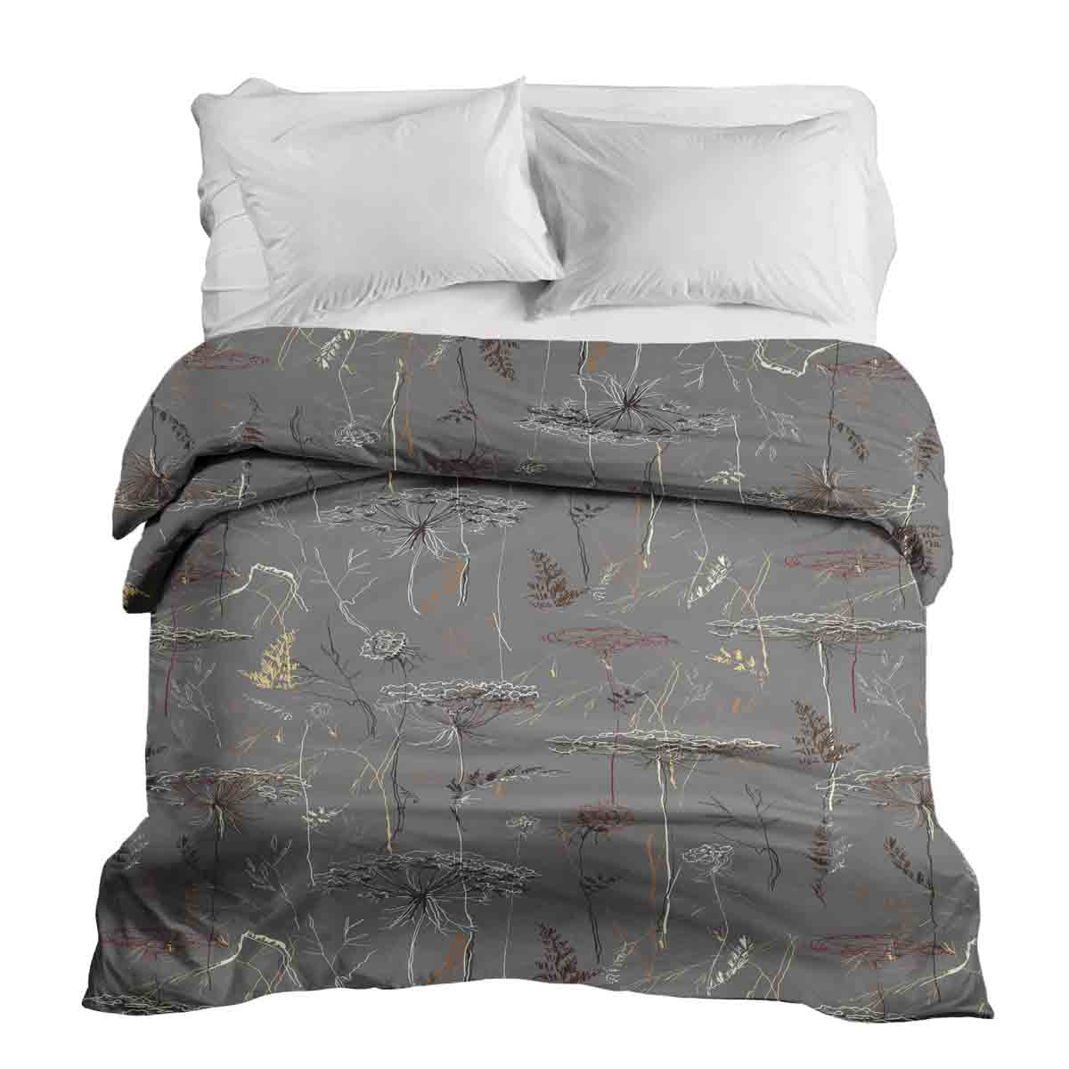 Coperta terapeutica originale - Rivestimento in cotone grigio con piante dorate