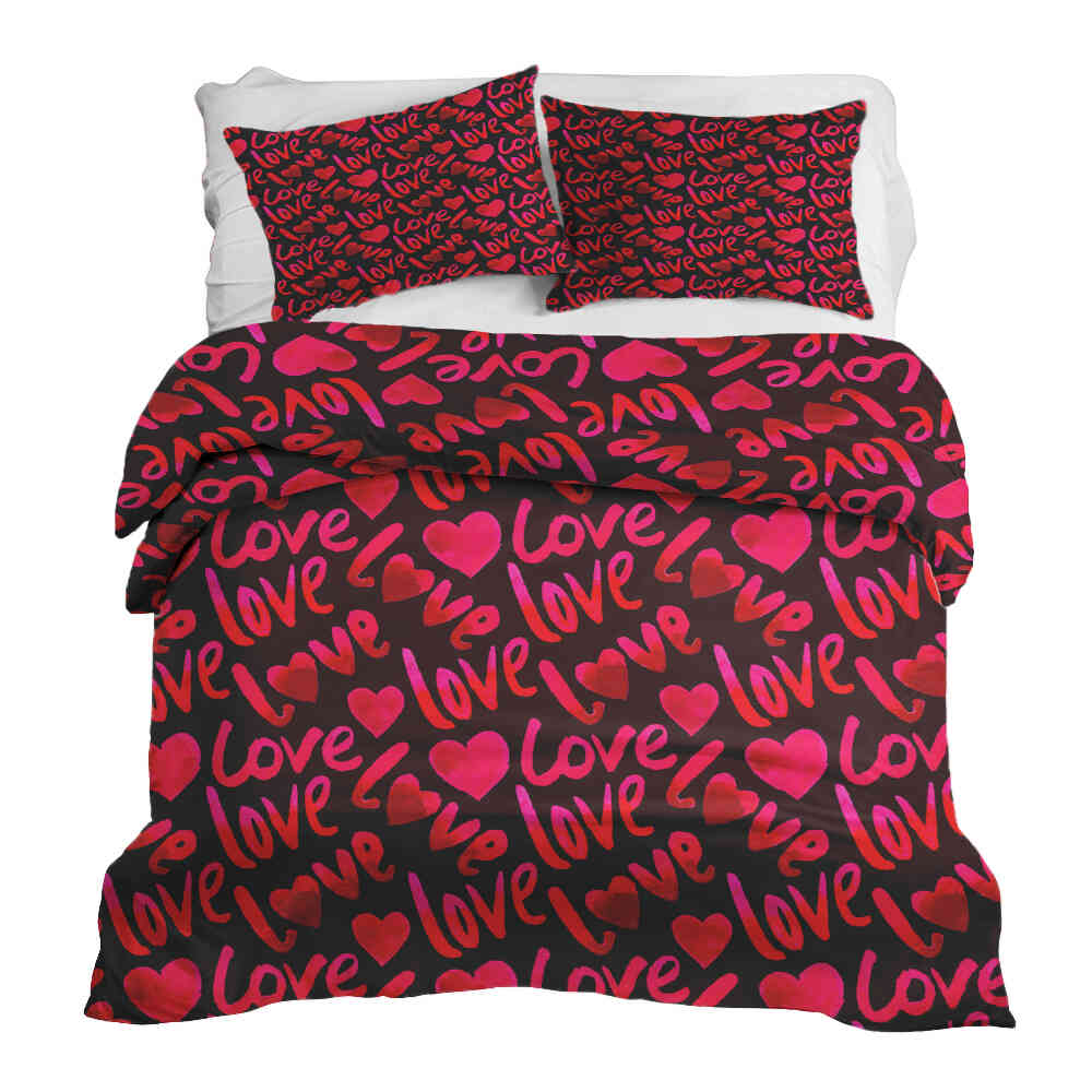 Set di biancheria da letto con coperta terapeutica nera con scritta Love