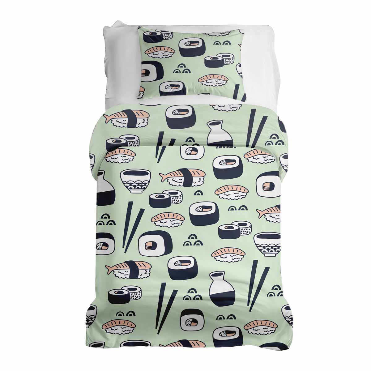 Set di biancheria da letto con coperta terapeutica verde chiaro con sushi