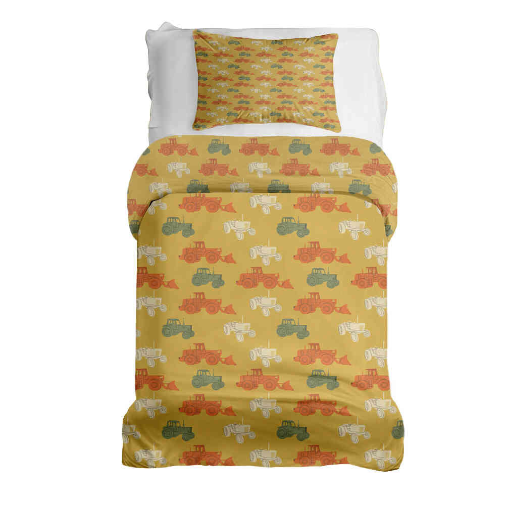 Set di biancheria da letto con coperte terapeutiche arancioni con trattori