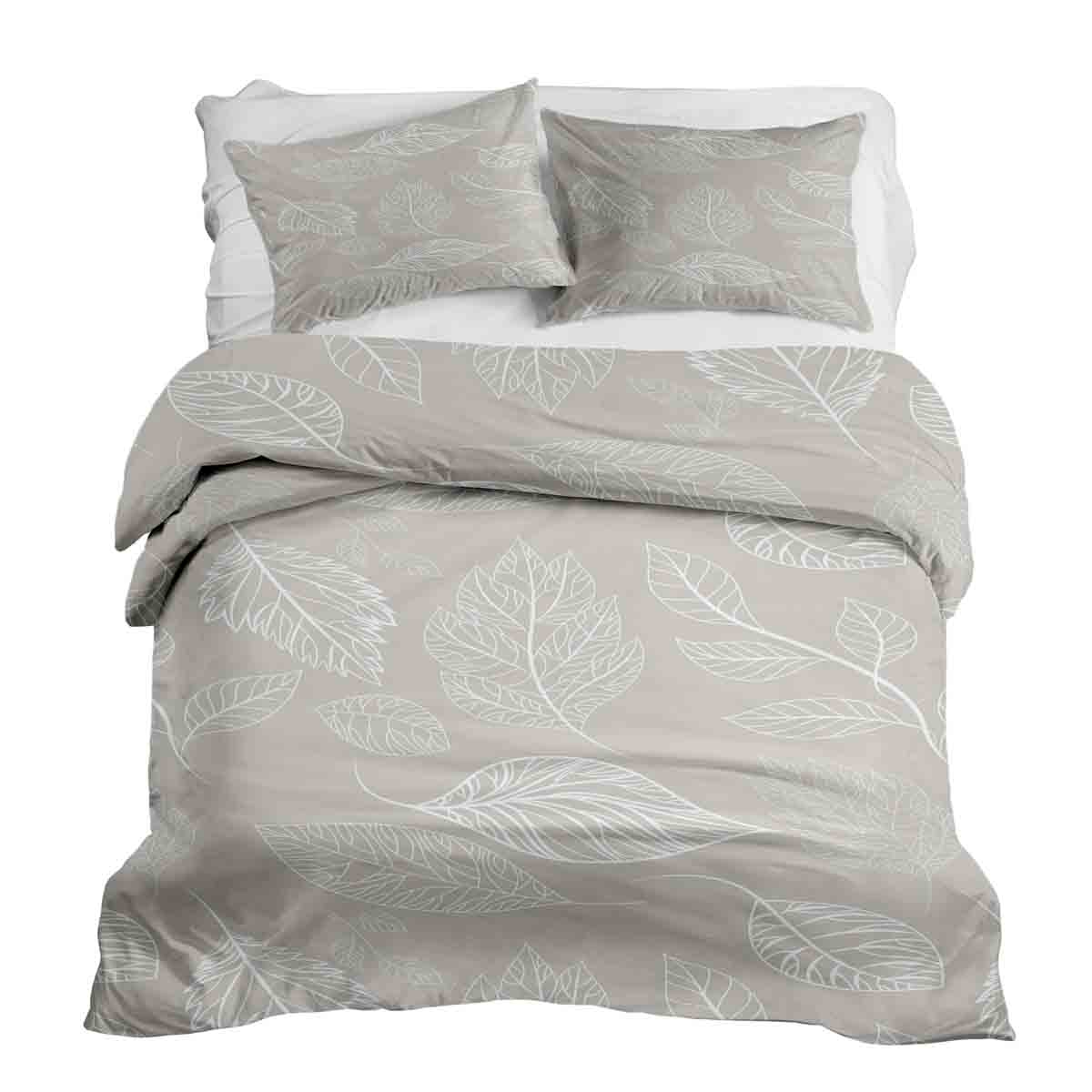Set di biancheria da letto con coperte terapeutiche beige con foglie chiare