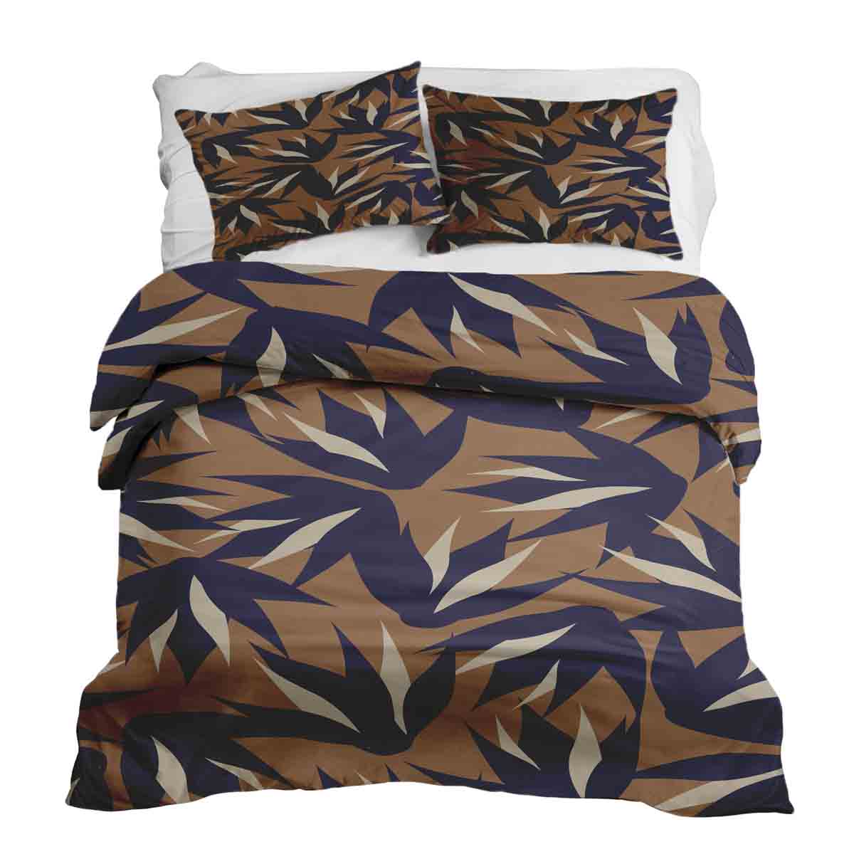 Set di biancheria da letto con coperte terapeutiche marrone con foglie blu