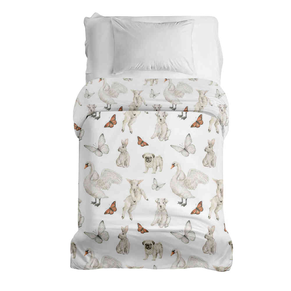 Coperta terapeutica originale - Rivestimento in cotone bianco con dolci animali
