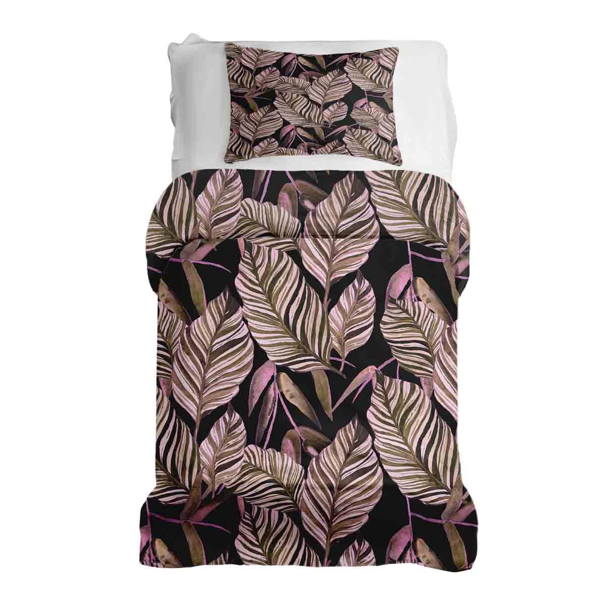 Set di biancheria da letto con coperte terapeutiche nero con foglie viola