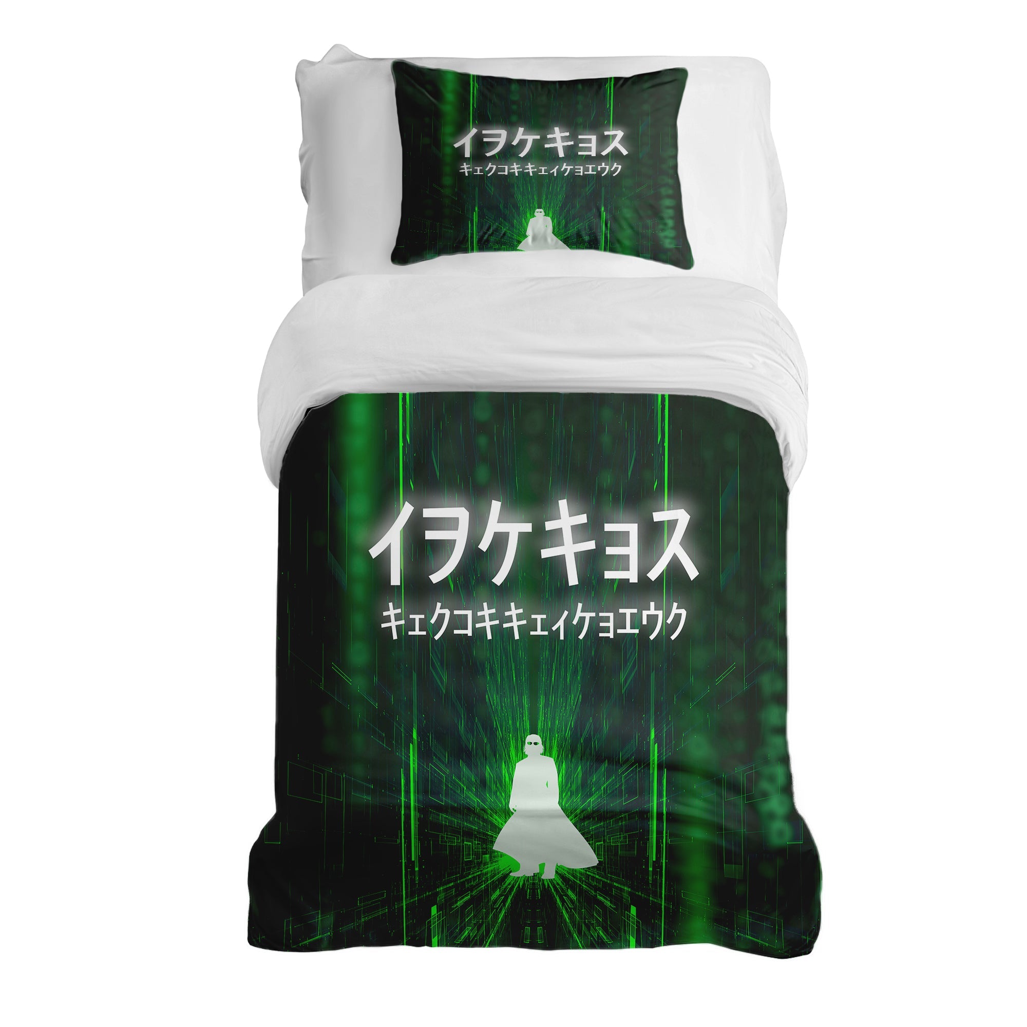 Set di biancheria da letto con coperte terapeutiche in verde con caratteri scritti