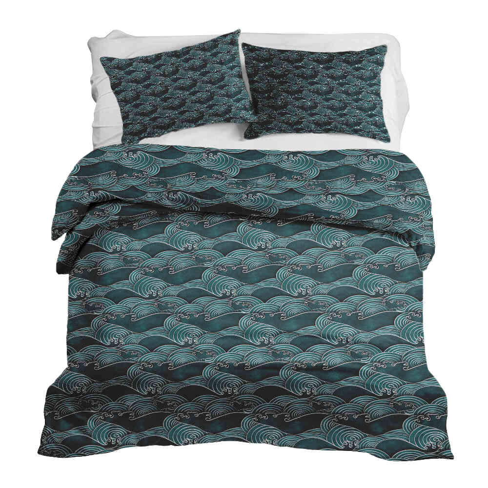 Set di biancheria da letto con coperta terapeutica onde turchese-verde