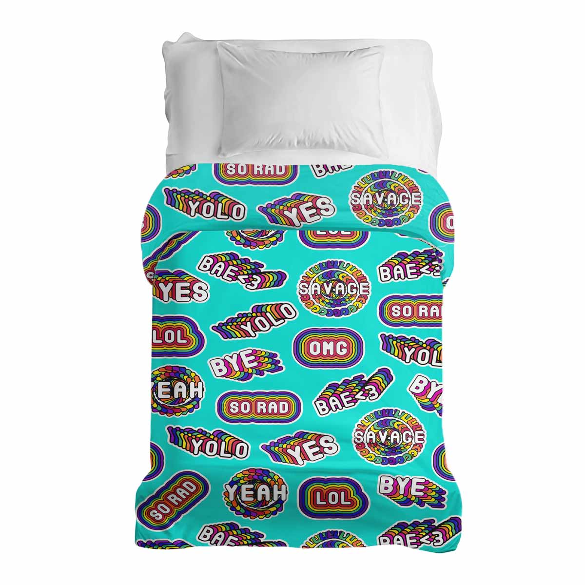 Coperta terapeutica originale - Rivestimento in cotone turchese con scritte