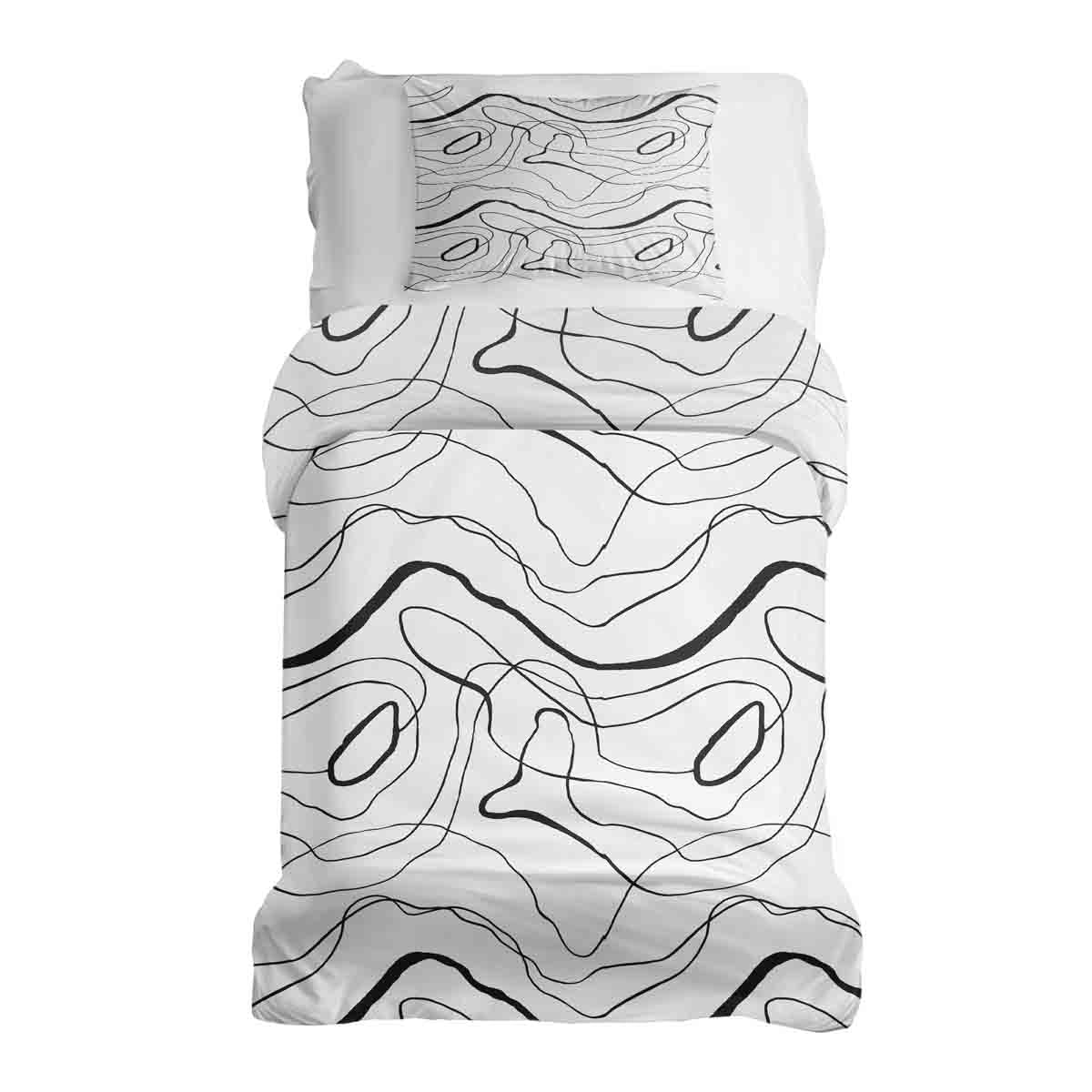 Set di biancheria da letto con coperte terapeutiche e linee serpentine nere