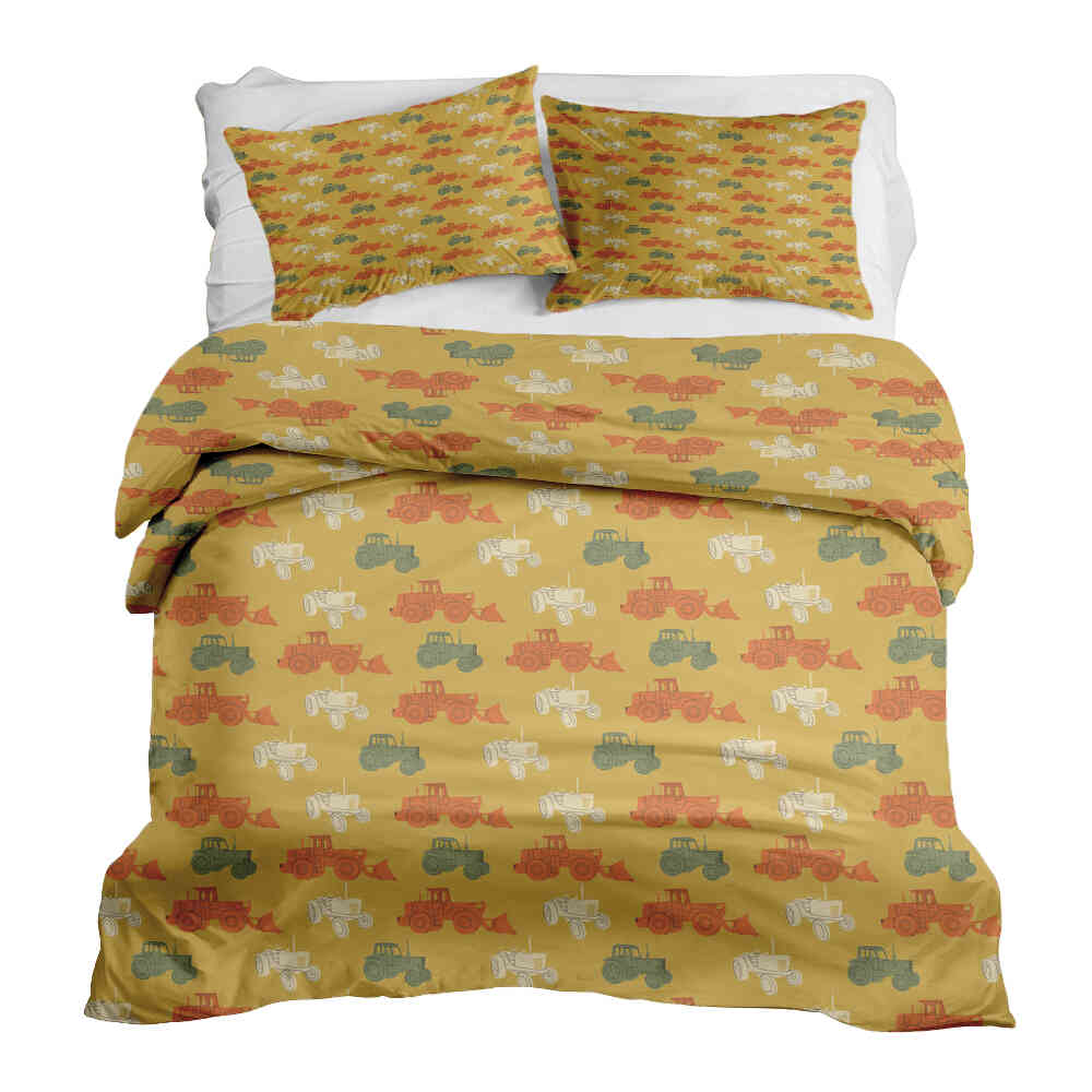 Set di biancheria da letto con coperte terapeutiche arancioni con trattori