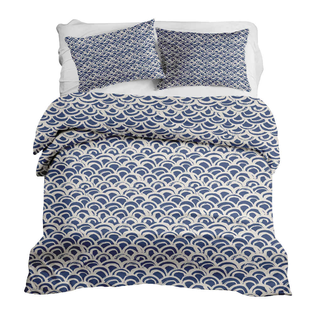 Set di biancheria da letto con coperta terapeutica motivo onde blu