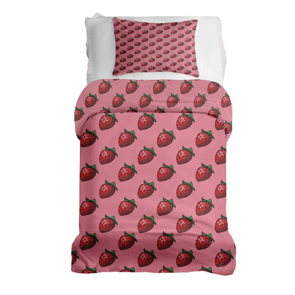 Set di biancheria da letto con coperte terapeutiche rosa con fragole