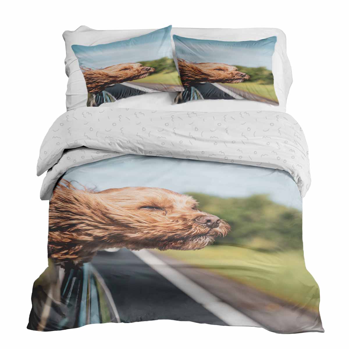 Set di biancheria da letto con coperta terapeutica con cane in auto