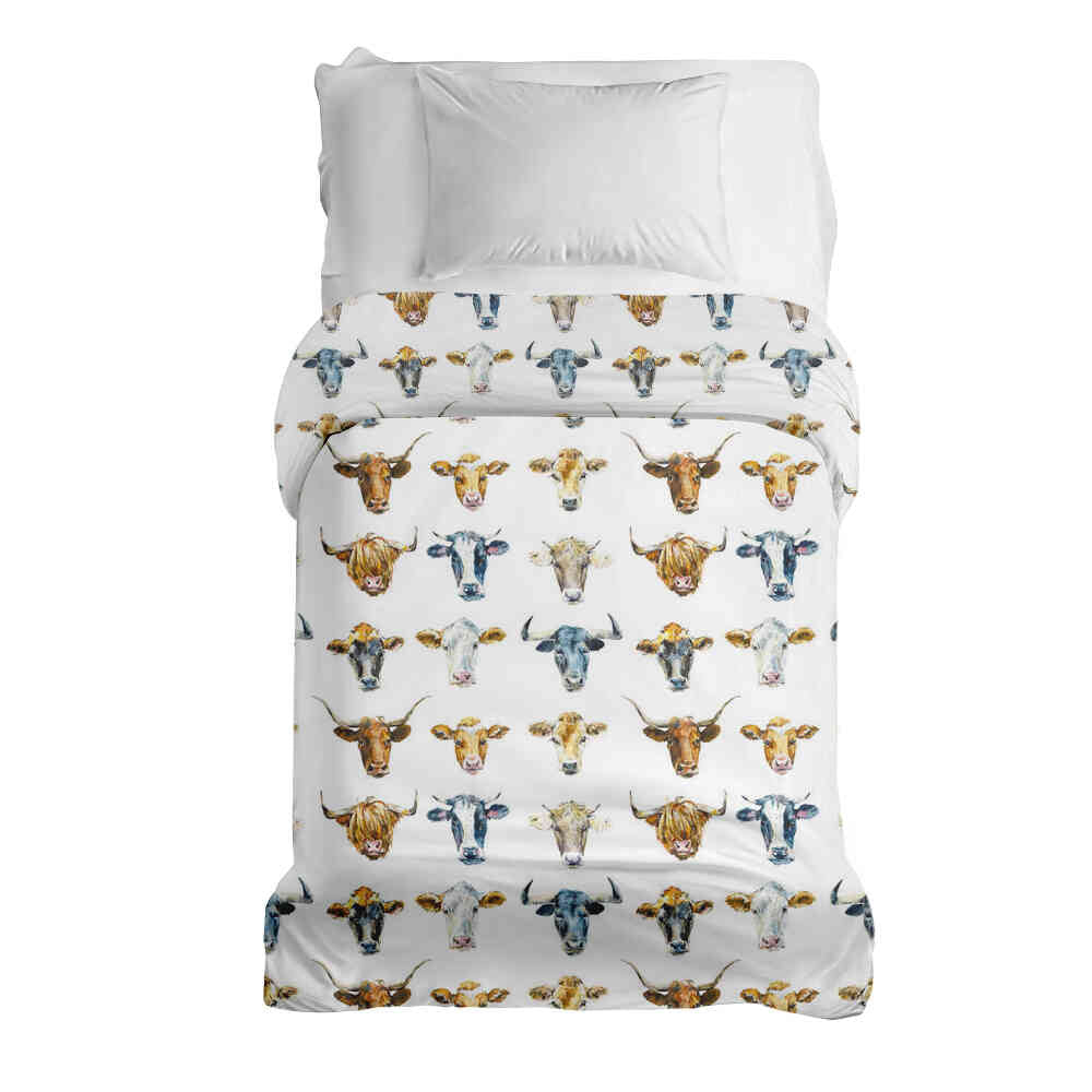 Coperta terapeutica originale - Rivestimento in cotone bianco con teste di toro