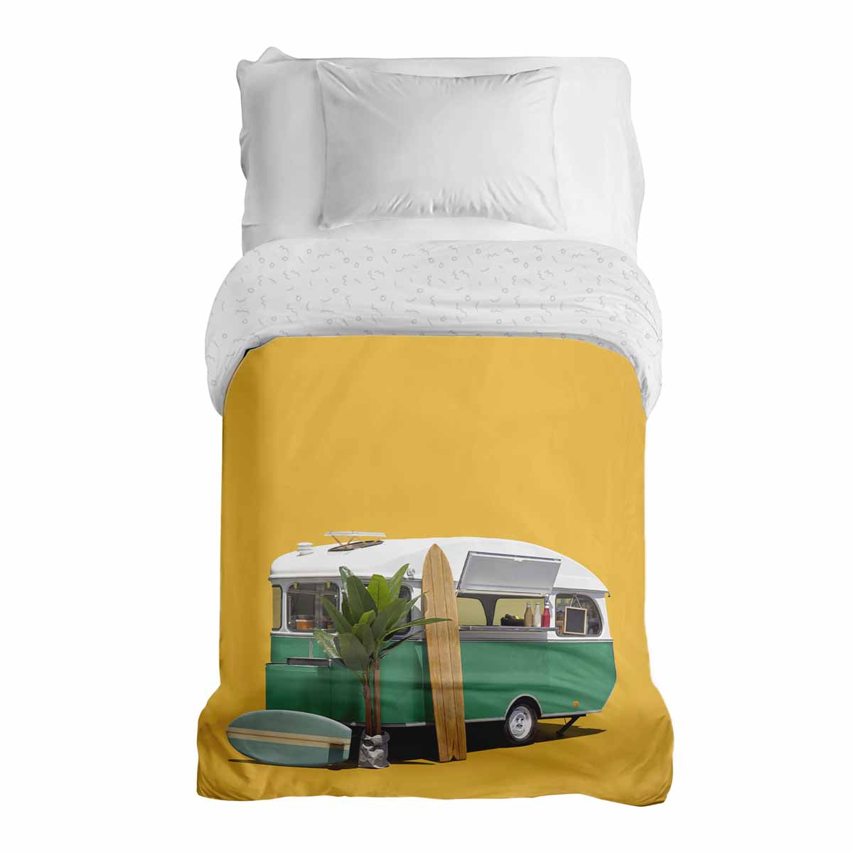 Coperta terapeutica originale - Rivestimento in cotone giallo con autobus