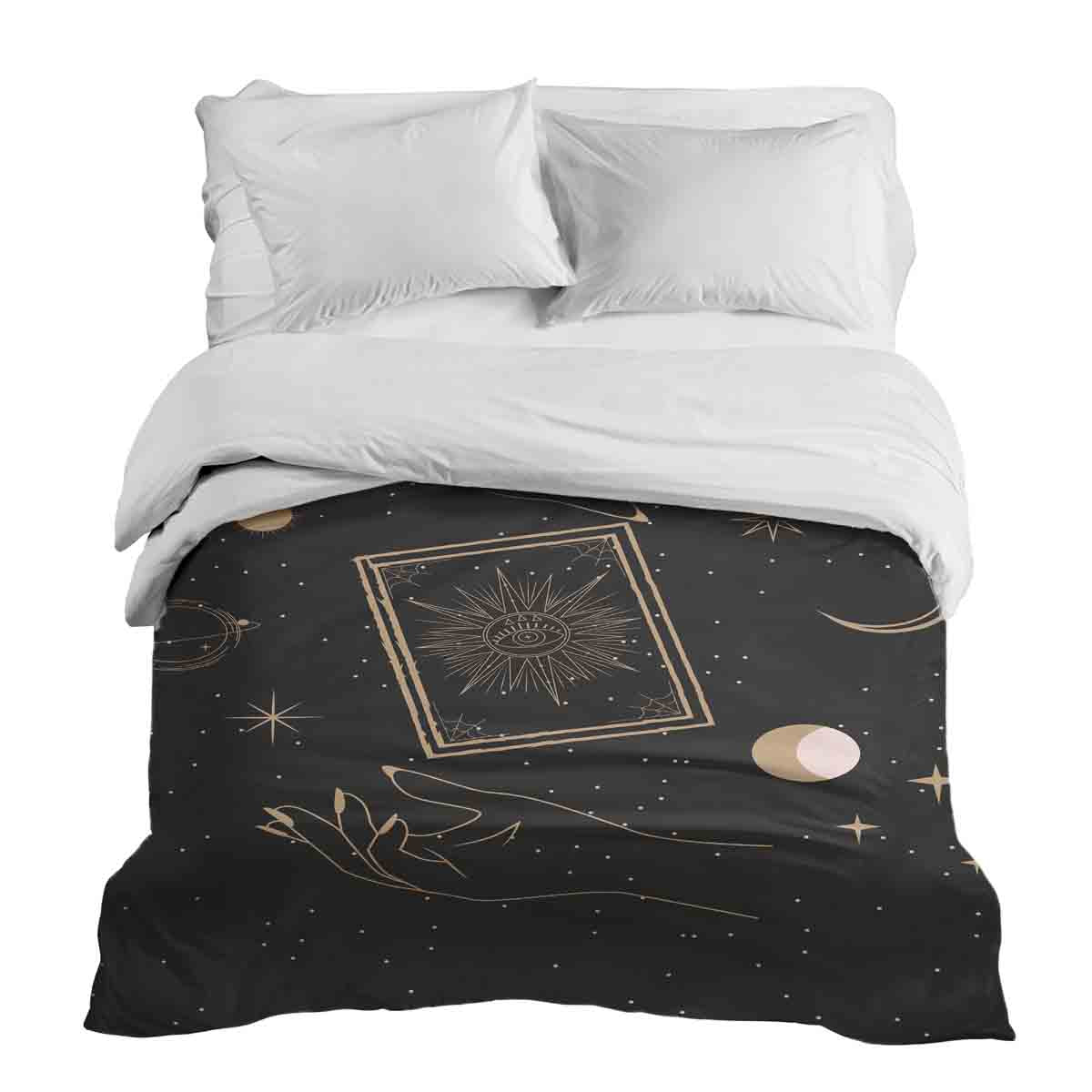 Coperta terapeutica originale - Rivestimento in cotone nero con sole, luna e stelle
