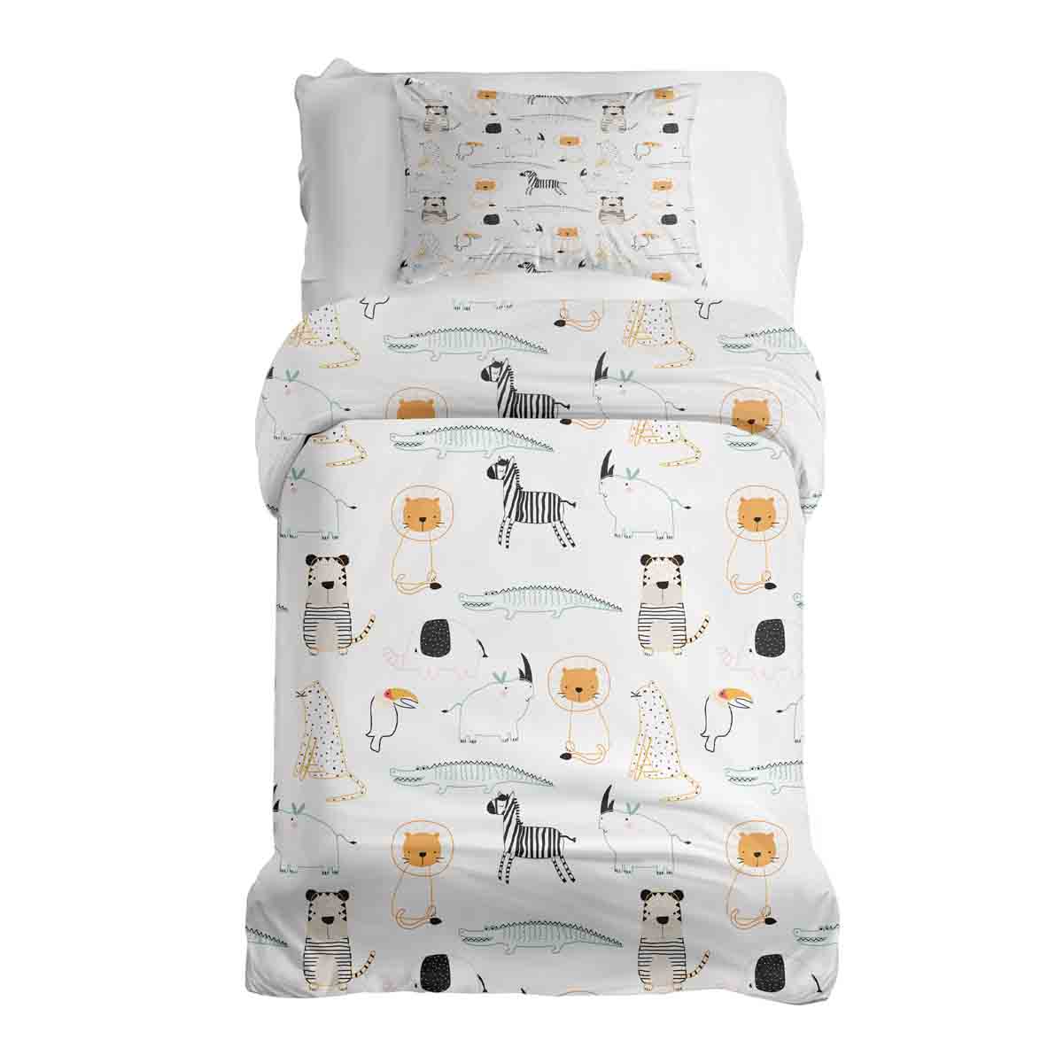 Set di biancheria da letto con coperte terapeutiche bianche con animali dello zoo