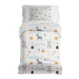 Set di biancheria da letto con coperte terapeutiche bianco con animali dello zoo