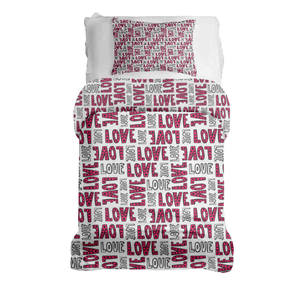 Set di biancheria da letto con coperta terapeutica bianca L.O.V.E