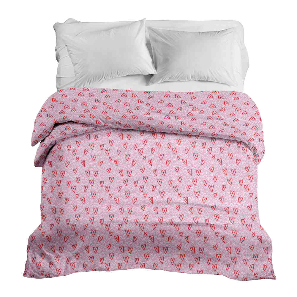 Coperta terapeutica originale - Rivestimento in cotone rosa con cuori rossi