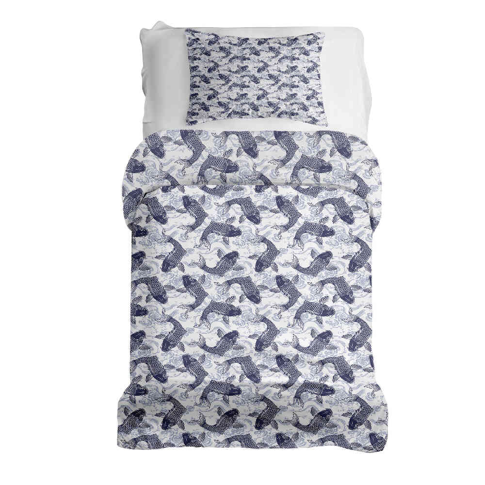 Set di biancheria da letto con coperta terapeutica e carpe koi blu