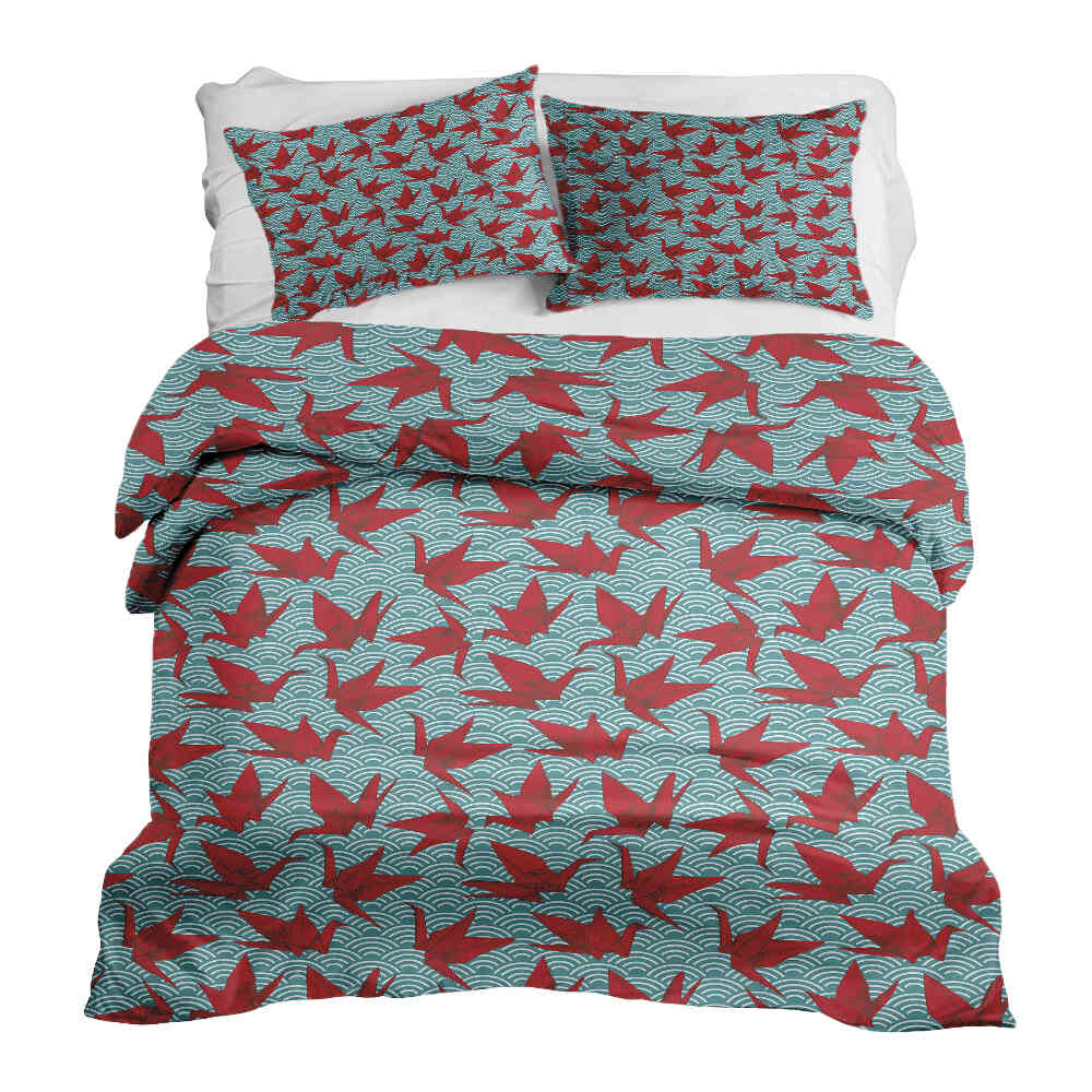 Set di biancheria da letto con coperta terapeutica rosso origami