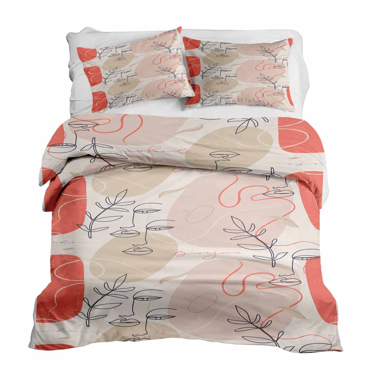 Set di biancheria da letto con coperta terapeutica beige con volto astratto