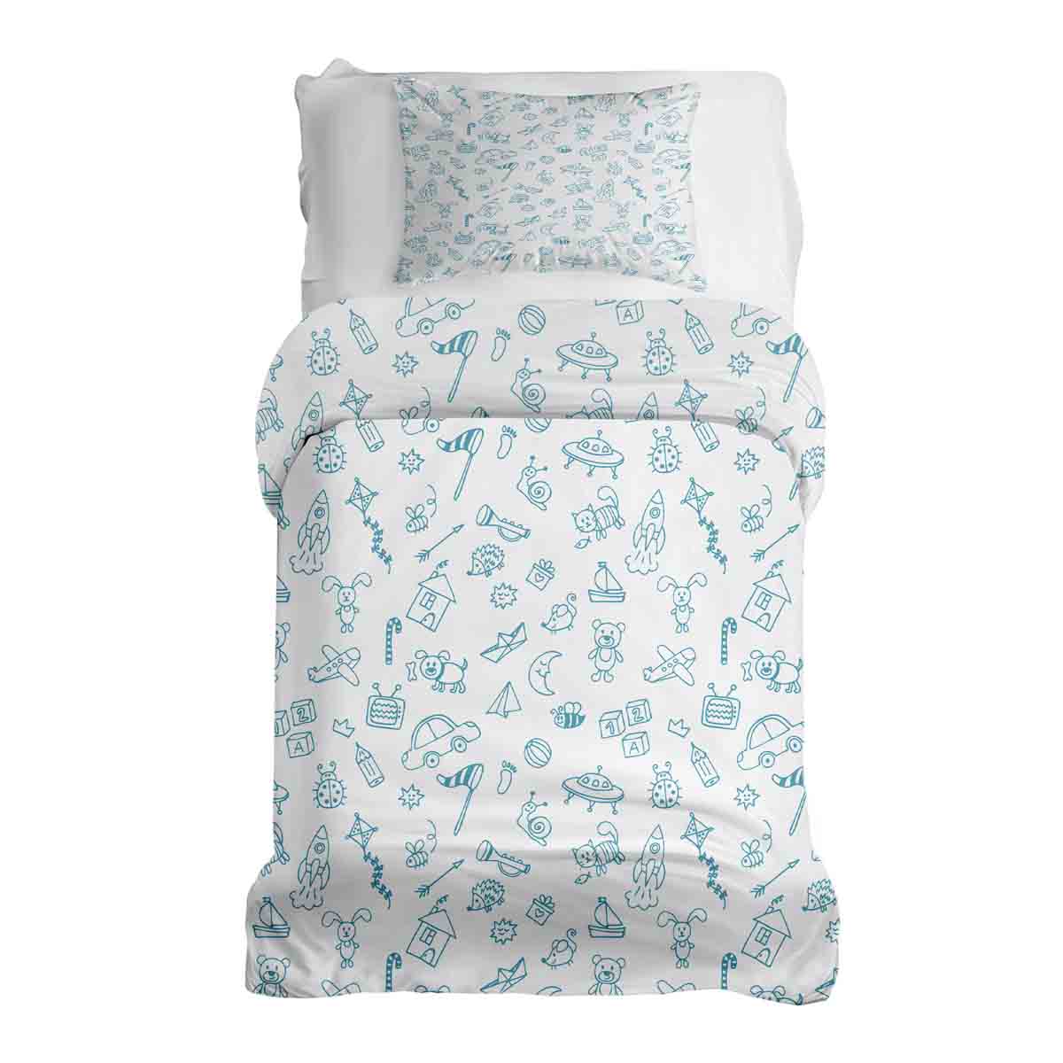 Set di biancheria da letto con coperte terapeutiche bianche e giocattoli